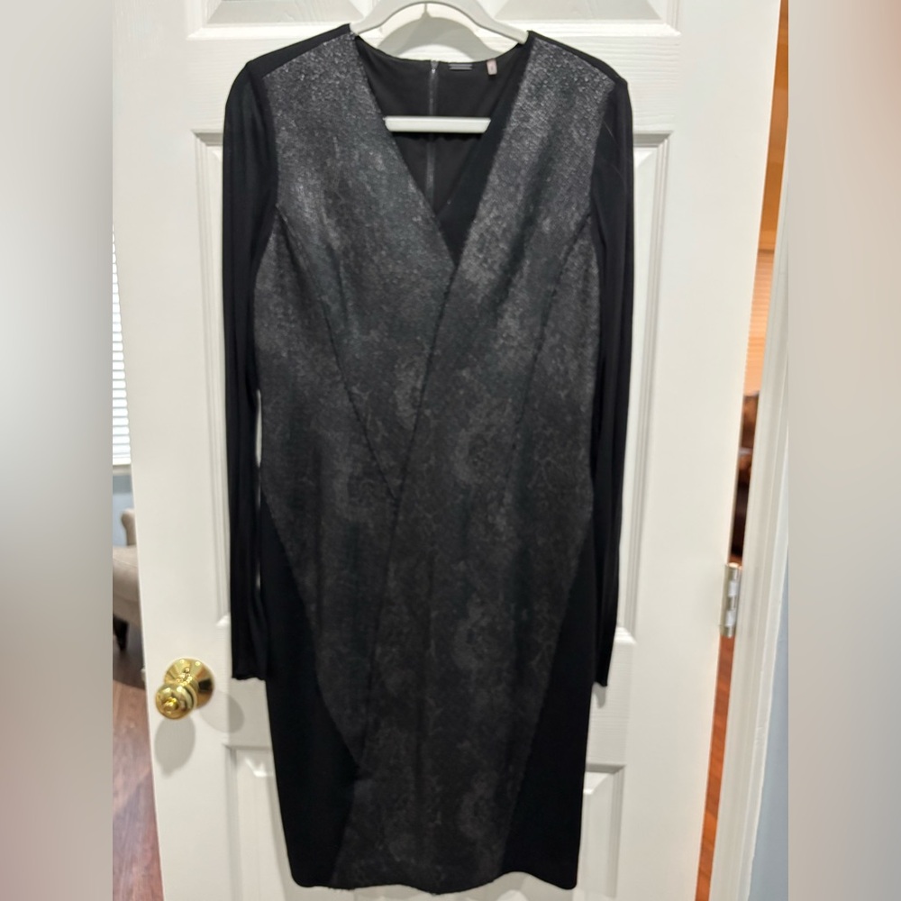 Elie Tahari Black and Gray Long Sleeve Dress